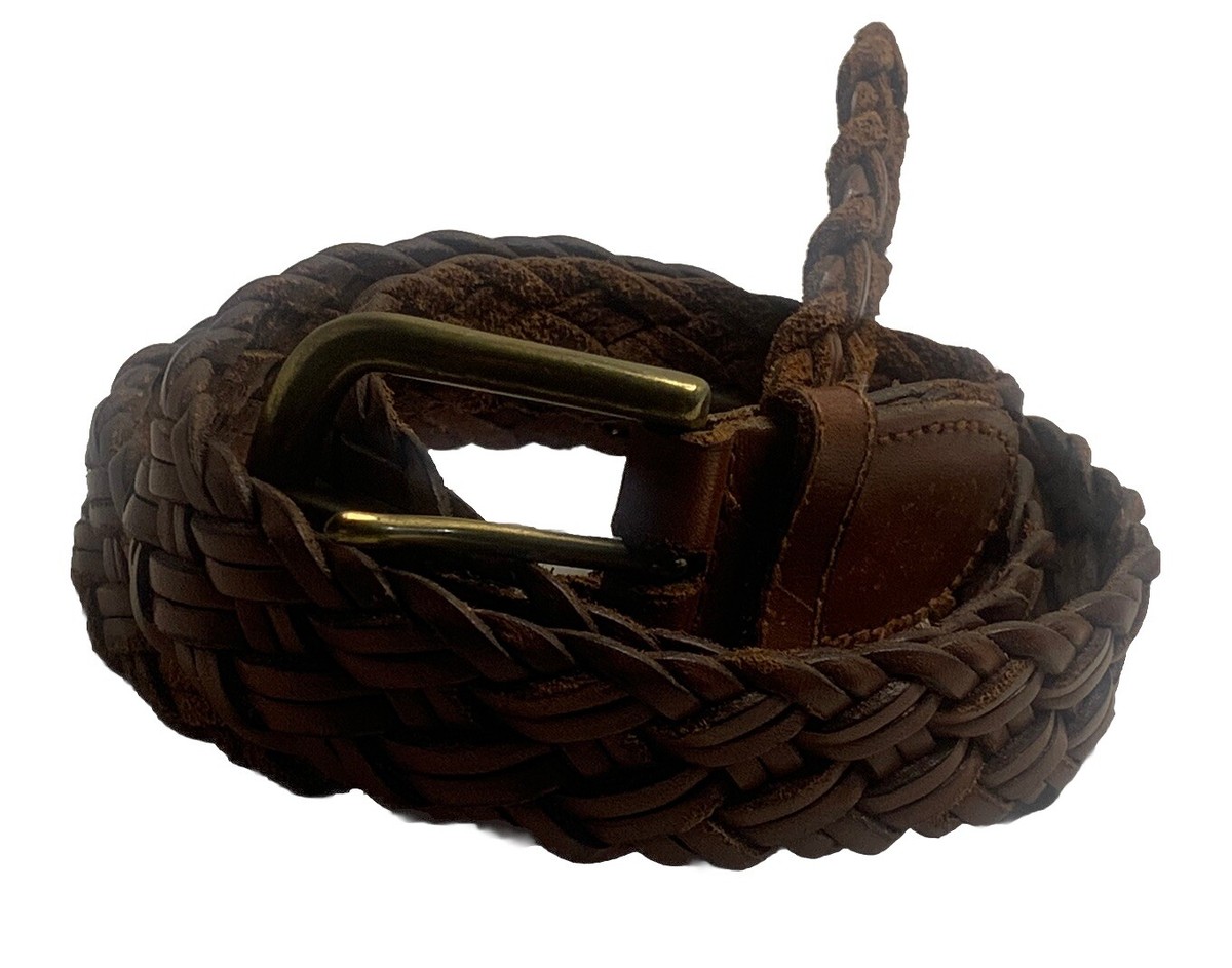 FOSSIL Braided Leather Belt Unisex Size Large Brown Brass 