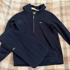 Lacoste unisex Navy Blue Hooded Zip Tracksuit Set Cotton Fleece 2 piece set
