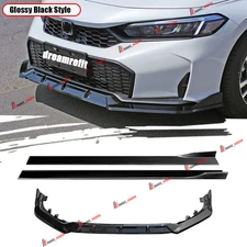 For Honda 11.5th Civic 25+ Hatchback Sedan Front Lip Splitter + Side Skirts