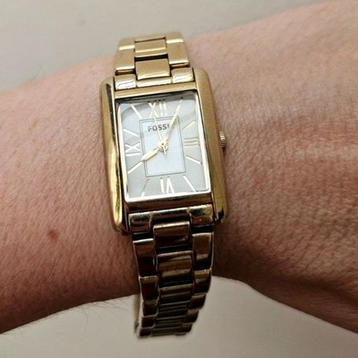 Fossil Gold-Tone Stainless Steel Rectangular Watch Womens