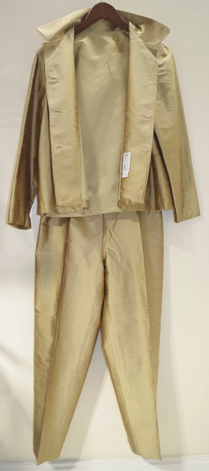 Blazer Shantung X1 Vintage Elliot Lauren Dorado 100% Seda S - Pantalones 8 Traje EE. UU. Foto 4 de 4