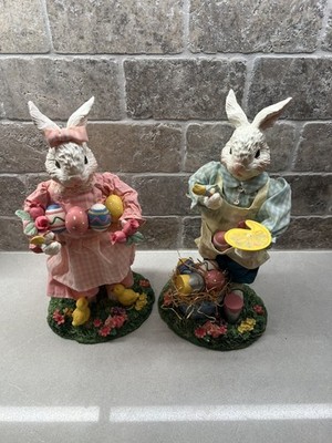 Fabric Mache Spring Bunnies Easter Rabbit Figurines