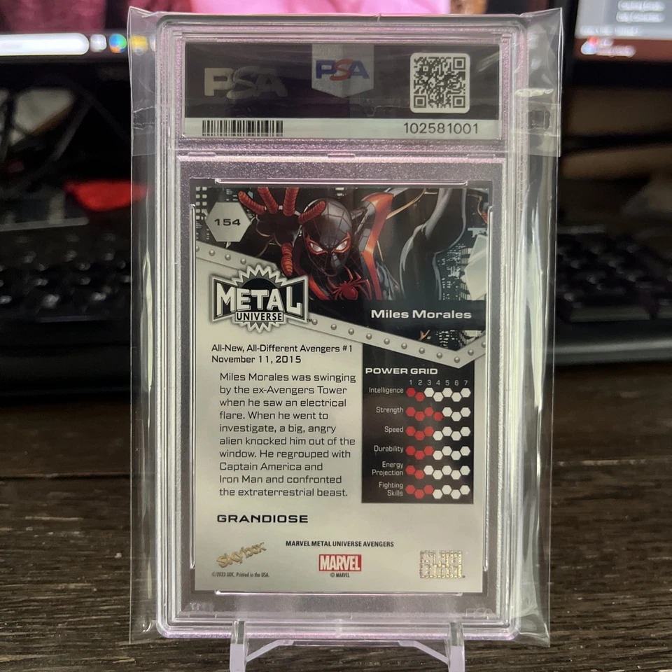 MILES MORALES 2024 Skybox Marvel Metal Universe Avengers GRANDIOSE #154 PSA 10!! - Image 2 of 2