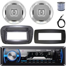 Pyle 1-DIN Marine MP3 Receiver W/Kit  Adapter Plate, 2x 5.25" 400W Max Speakers