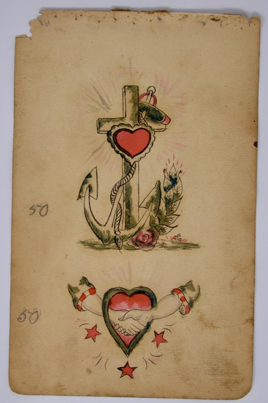 1890s American Tattoo Flash Art by James Smith: Romantic Hearts & Hands