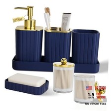 Bathroom Accessory Set - Gorgeous Bathroom Set, 7PC Basic Set Navy Blue Gold