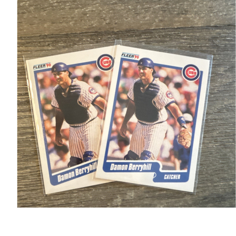 Fleer 1990 Damon Berryhill Chicago Cubs #26 Baseball Trading Cards Lot (2)