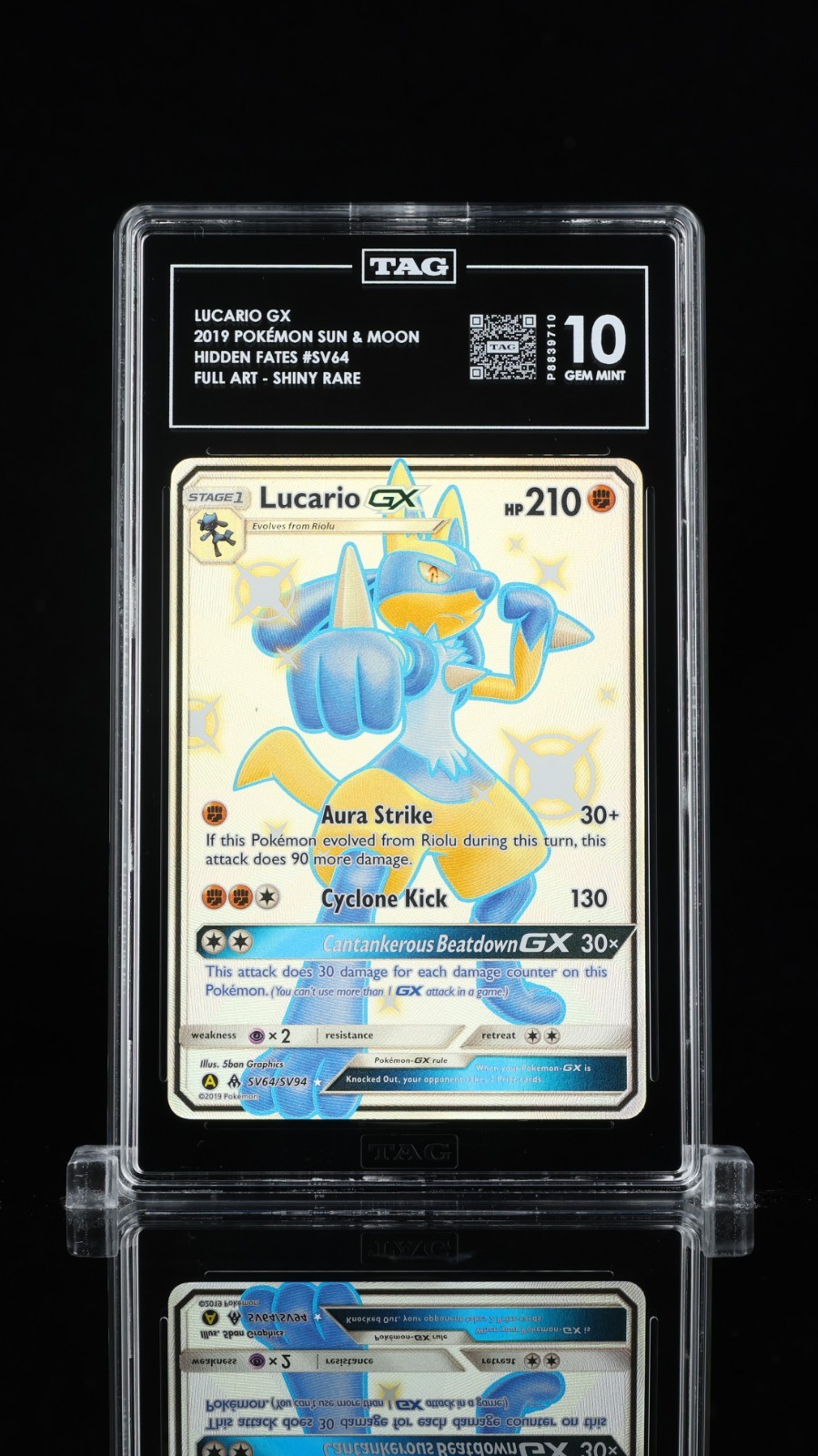 Lucario GX SV64 TAG 10 Hidden Fates Shiny Rare Graded Gem Mint READ DESCRIPTION!