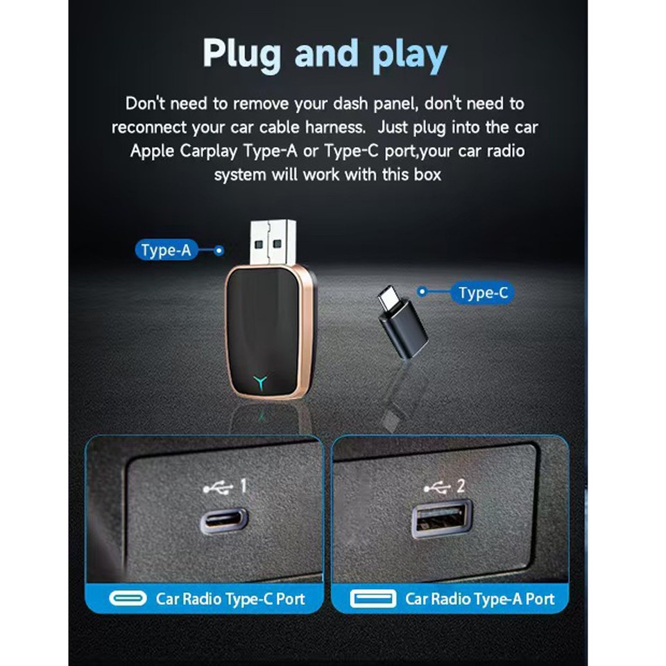 2 in 1 Car Auto Wireless Apple Carplay & Android Auto USB Adapter Plug ...