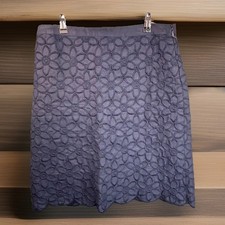Talbots 100 Linen Skirt Navy Blue Pencil Embroidered Size 8 Lined Zip Scalloped