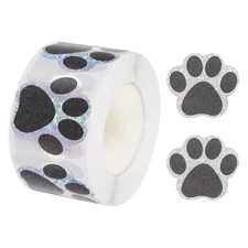 Adhesive Label Stickers Sequin Black 500Pcs Paw Prints Stickers 1.5" Stickers