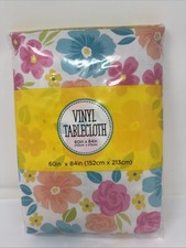Hibiscus Gerbera Vinyl Outdoor Tablecloth Summer Floral Print 60x84 Oval New