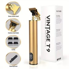 Vintage T9 Professional Hair Trimmer Clippers Cordless USB Rechargeable Gold