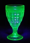 Uranium Glass Green Hazel Atlas Colonial Block Water Goblet UV GLOWY GLASS