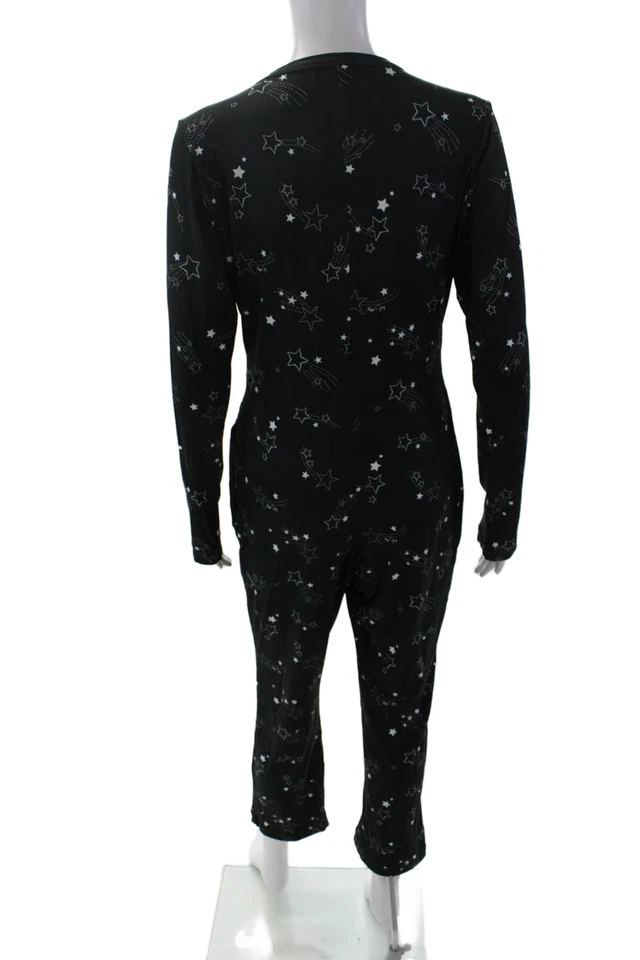 Mason Grey Womens Star Print Long Sleeve Sleepwear One Piece Black Size S - Image 3 of 4