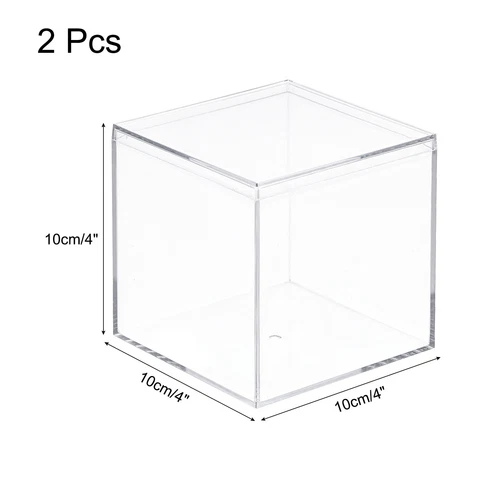 2 x Clear Acrylic Plastic Storage Box Square Cube Display w Lid 9.5x9.5x9.5cm - Picture 2 of 6