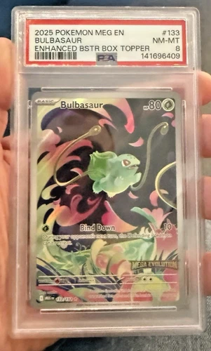 Pokémon TCG Mega Evolution Bulbasaur Box Topper Stamped 133/132 PSA 8  Mint