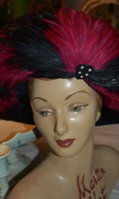 jack mcconnell black hot pink wool FEATHER hat boutique  display picture 3