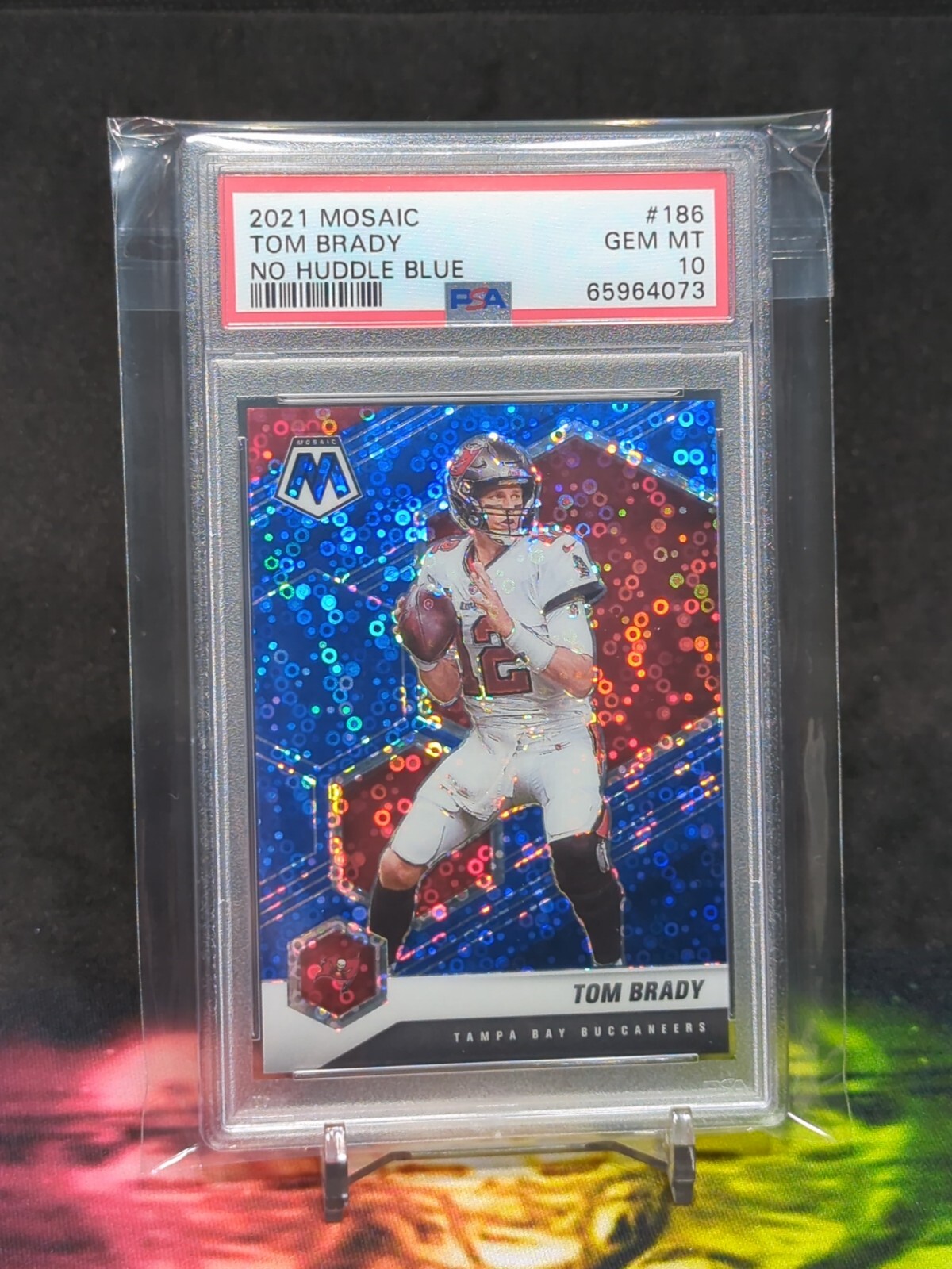 2021 Panini Mosaic No Huddle #186 Tom Brady Blue Prizm Disco #d /75 PSA 10 Gem