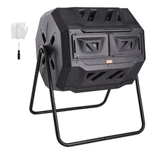 VEVOR Compost Bin 43 Gal Dual-Chamber Composter Tumbler Rotating Sliding Doors