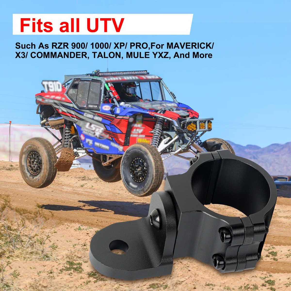 2X UTV Flag Whip Light 1.75"-2" Roll Bar Cage Mount Bracket For - Foto 10