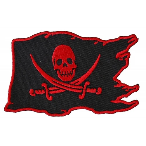 Jolly Roger Pirate Flag  Embroidered sew on Patch   2" x 3.1/2" Black and Red
