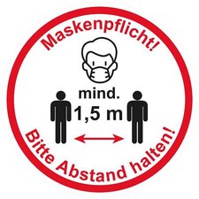 10 Stück Aufkleber Maskenpflicht! Bitte Abstand halten! 20 cm 
