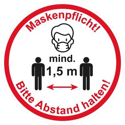 SCHILDERIO 10 Stück Aufkleber Maskenpflicht! Bitte Abstand halten! 20 cm