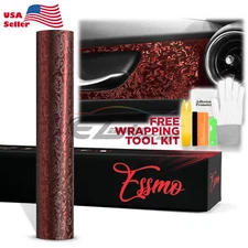 PET Damascus Steel Forged Carbon Fiber Satin Dark Red Car Vinyl Decal Sticker