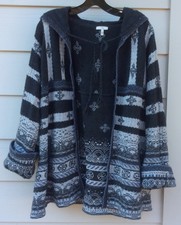 Joie Wool Cashmere Gray Knit Hood Trumpet Jacket Poncho L Nwt
