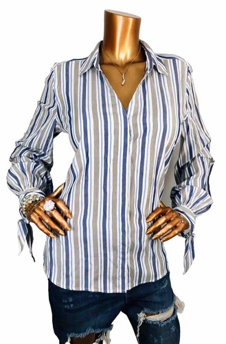 Express Portofino L Top Striped Lite Logo Button Up Shirt Long Knot Tie Slv Slim