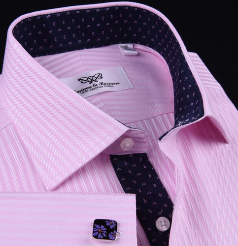 Pink Herringbone Formal Business Dress Shirt Contrast Floral Sexy Boss Design - Picture 10 of 12