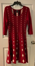 Gabby Skye Ladies Argyle Knit Dress Red Black Diamond Medium M