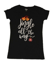 Holiday Time T-Shirt Female Girl Lady Size XS 0-2 Black Jingle All The Way Tee
