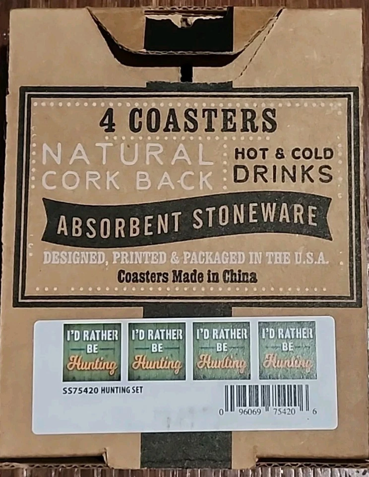 Carson Home «Я бы предпочел охотиться» для папы 4 упаковки пробковые керамические подставки сзади - Изображение 2 из 2