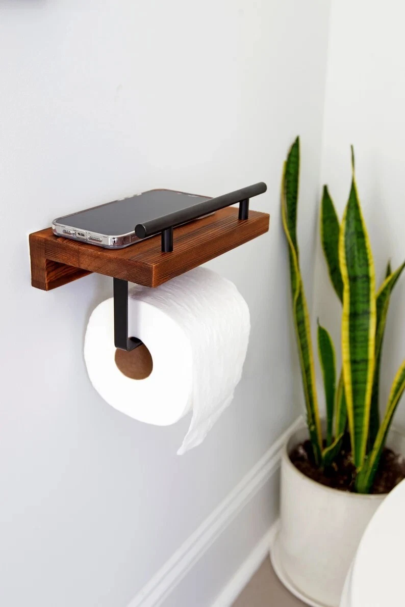 Wood Toilet Paper Holder- Wooden Wall Mount Toilet Paper Holder