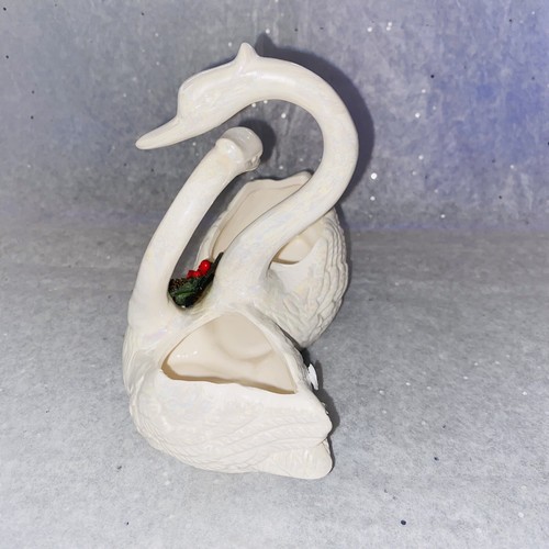 Enesco Christmas Ceramic Swan Couple Planter 352217 Iridescent White With Box - Picture 5 of 12