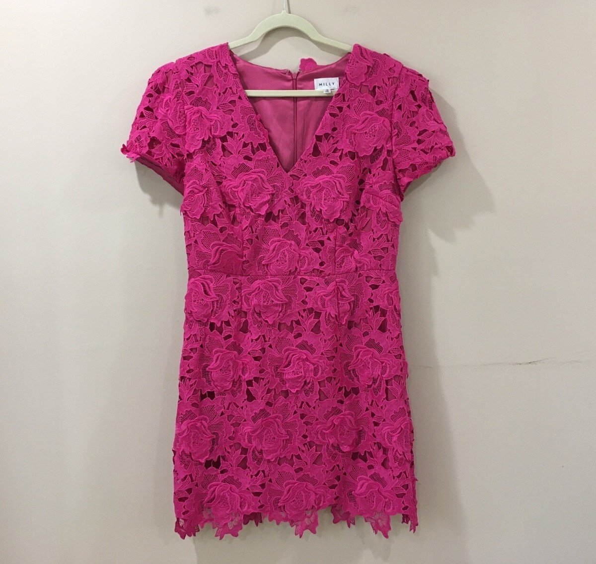 Milly Atalie 3D Floral Lace Sheath Dress Hot Pink Elegant Party Formal  Women 12