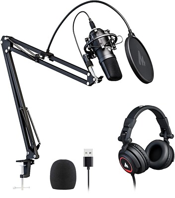 Pro Studio Microphone Set with Headphones for Streaming & Gaming - Plug & Play