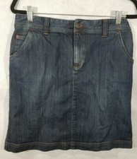 Eddie Bauer "SPECIALLY DYED" Women's Denim DISTRESSED BLUE JEAN SKIRT SIZE 8
