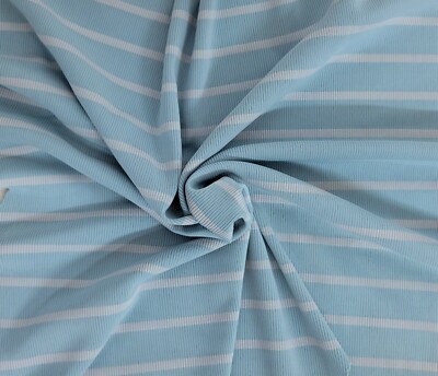 Blue Stripe 1x1 Rib Knit Fabric by the Yard Nylon Spandex 2/15
