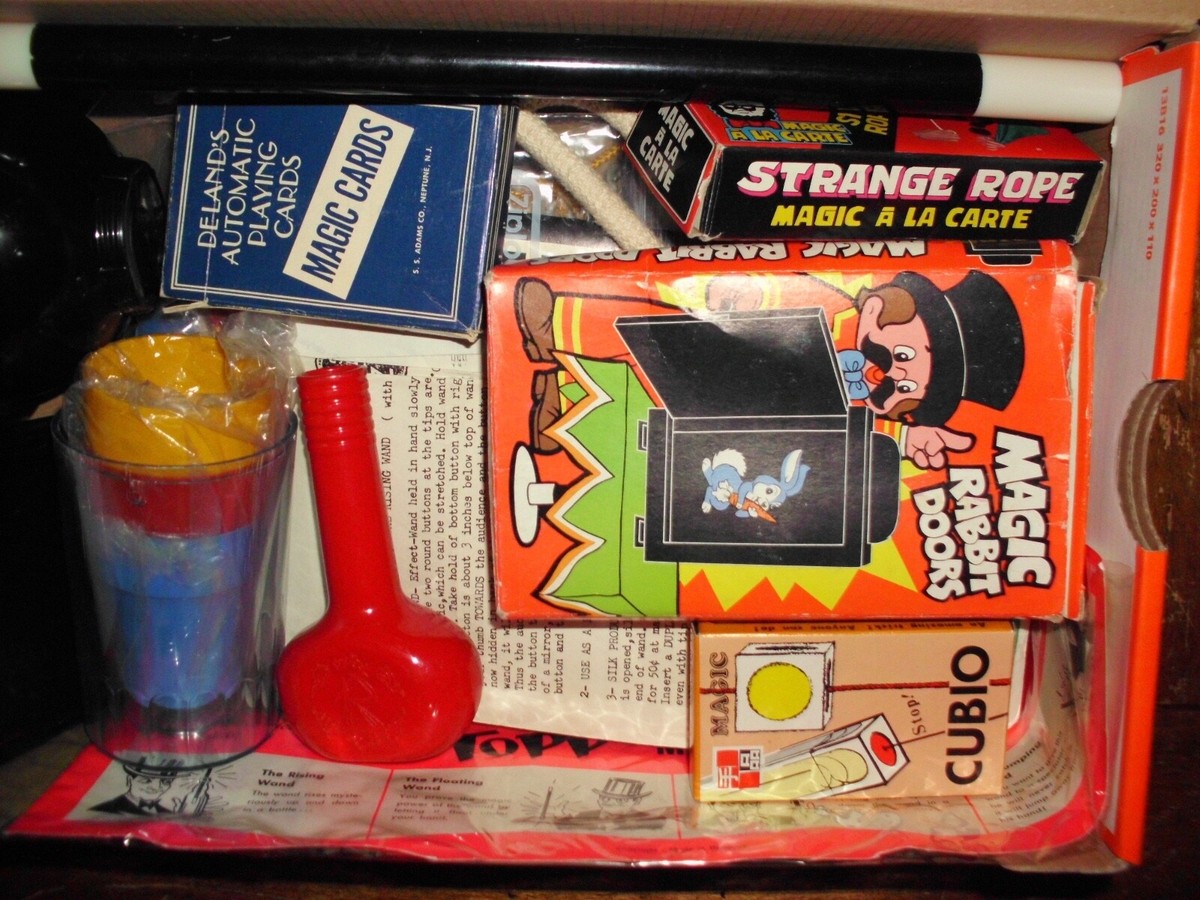 VINTAGE MAGIC TRICK SET FROM 1960'S-1980'S BOX FULL OF VINTAGE