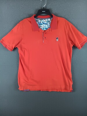 Robert Graham Polo Shirt Mens Medium Red Embroidered Golf Slim Button Clean Trim