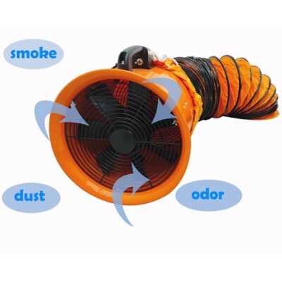 12inch Axial Fan Cylinder Pipe Spray Booth Paint Fumes Blower 110V w/5M Air Duct