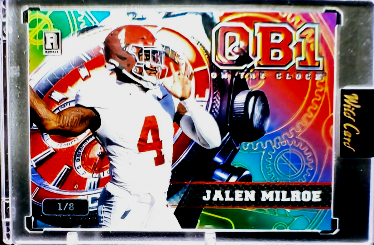 ユウQウィルソン カクテルカード Jalen Milroe 2025 Wild Card QB1 On The Clock Rainbow/Red Watch 1/8