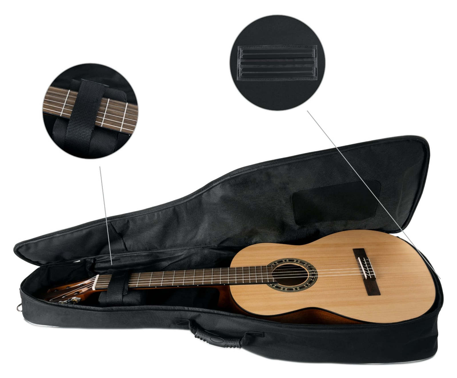 Borsa chitarra acustica 4/4 concerto chitarra gigbag zaino borsa da trasporto nera foto 6
