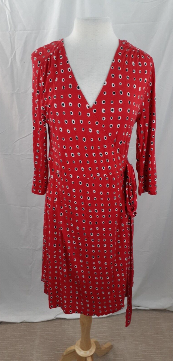 old navy red wrap dress Old Navy Dress Women's L Red Geometric Wrap Dress Rayon Knit 3/4 Sleeve  Casual