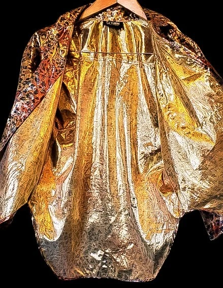 Blusa Mujer De Colección Años 80 Glam METÁLICO ESTAMPADO LEOPARDO Dorado Cobre Negro Gran Tamaño M Foto 3 de 4