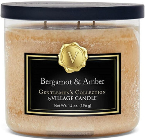 Village Candle Bergamot & Amber Glass 3-Wick Bowl, Scented 14oz, Ivory