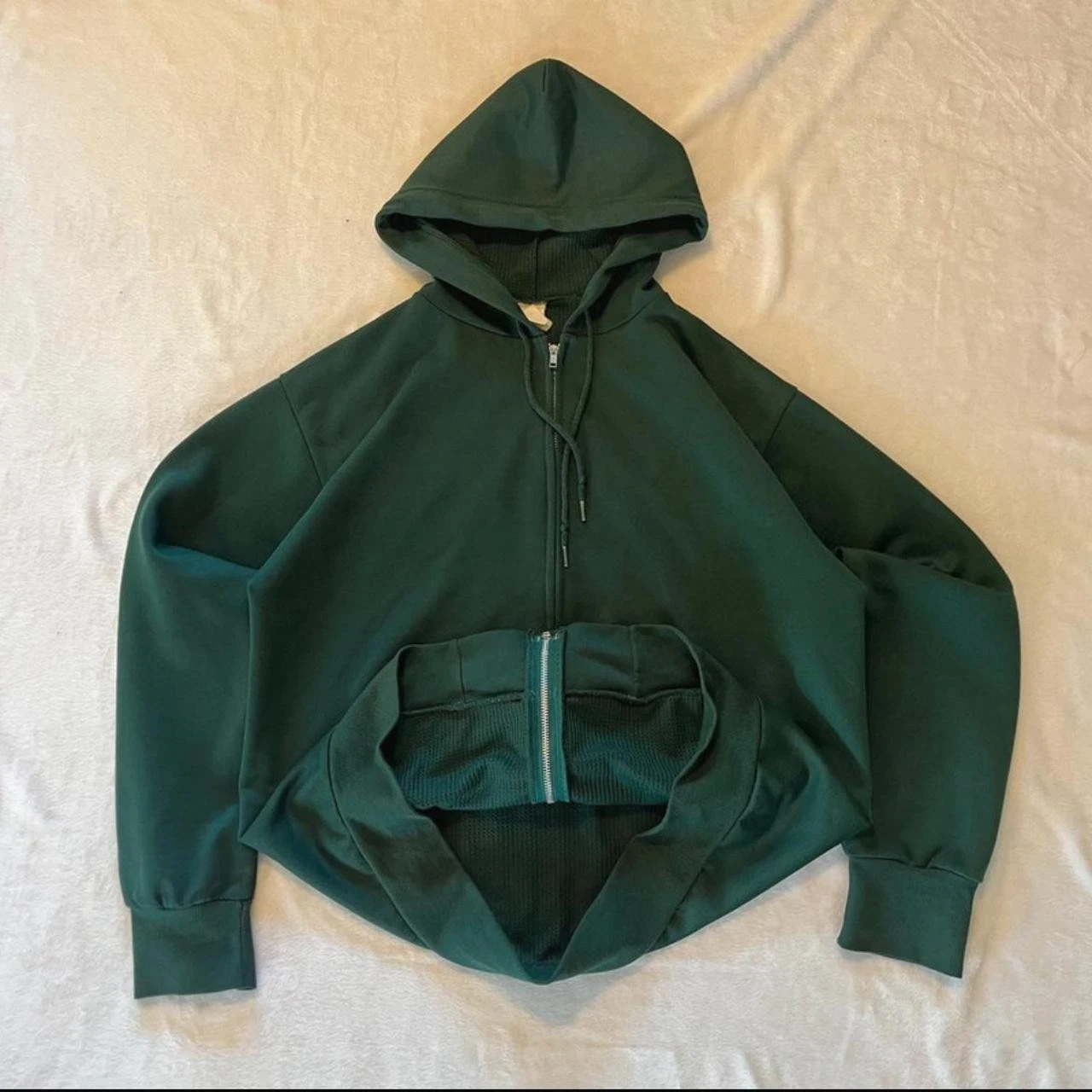 Vintage 80s-90s Green Thermal Lined Polyester Zip Up Hoodie Men's L
